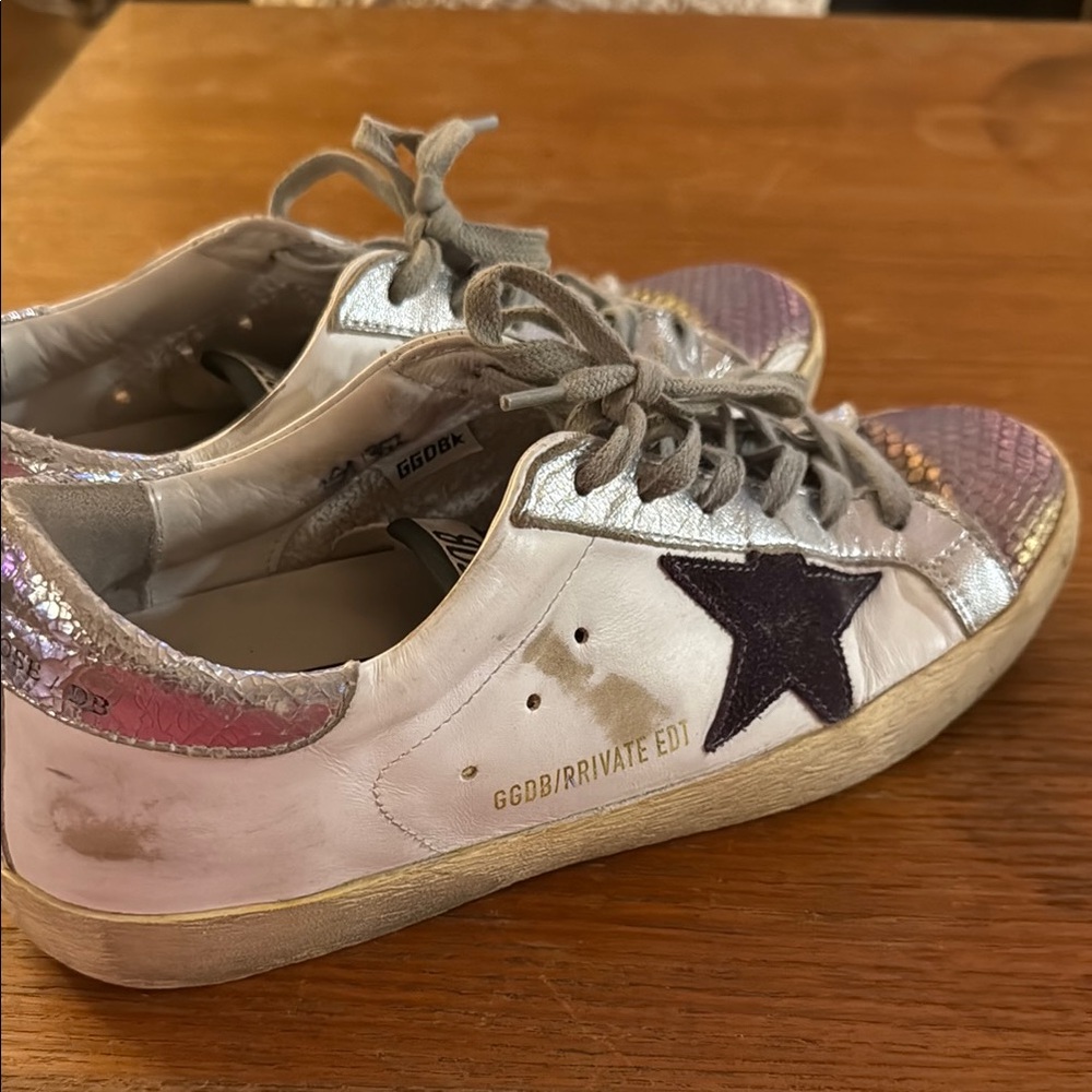 Golden Goose sz40 White Sneakers with Pink Iridescent Toe and Dark Star